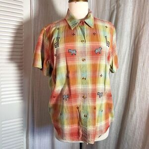 Victoria Jones | Women’s | Blouse | XL | Vintage Plaid Autumn Embroidered Top